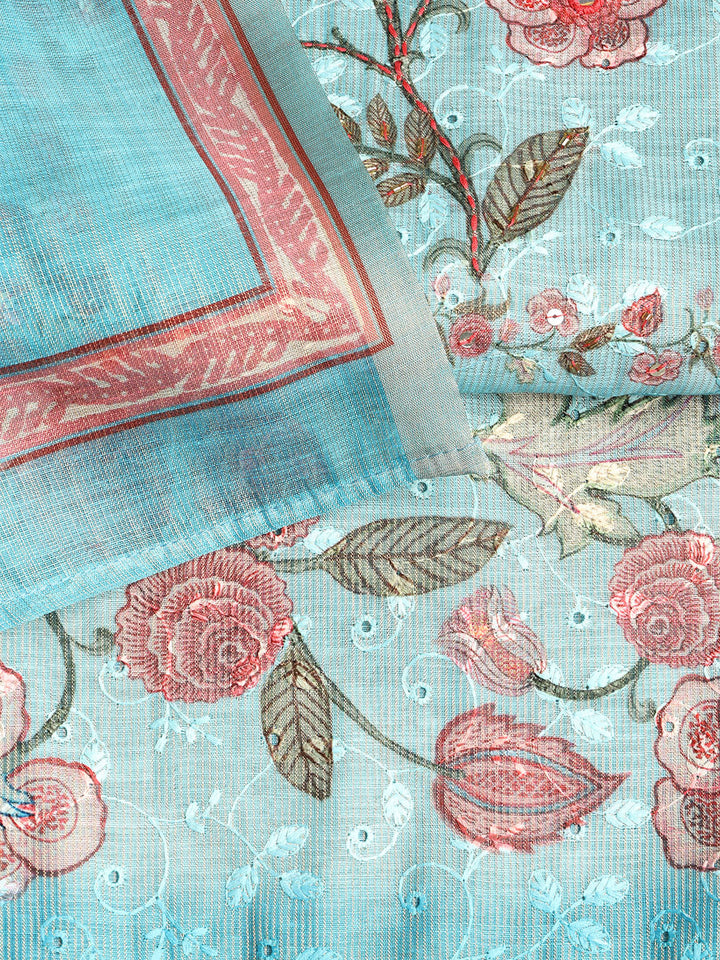 Neck Embroidered Chanderi Unstitched Suit With Dupatta