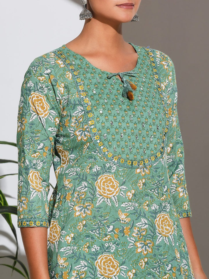 Printed Cotton Blend Kurta With Pant &amp; Dupatta