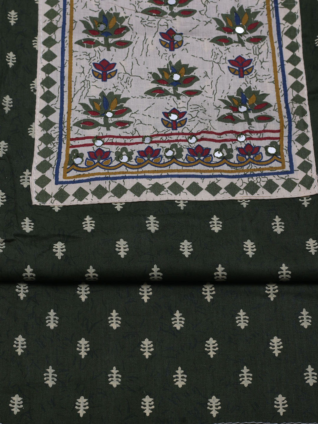 Printed Cotton Blend Unstitched Suit With Dupatta