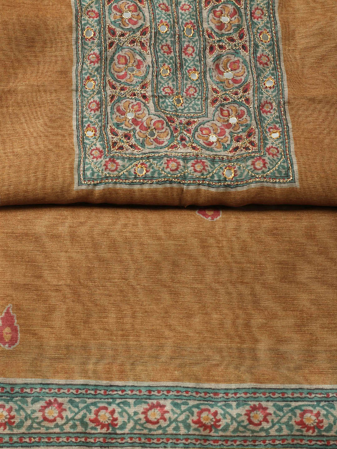 Printed Chanderi Unstitched Suit With Pant &amp; Dupatta