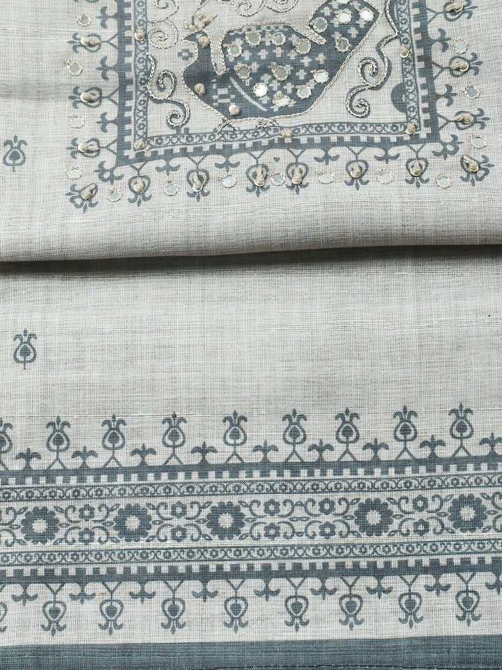 Embroidered Cotton Blend Unstitched Suit With Pant &amp; Dupatta