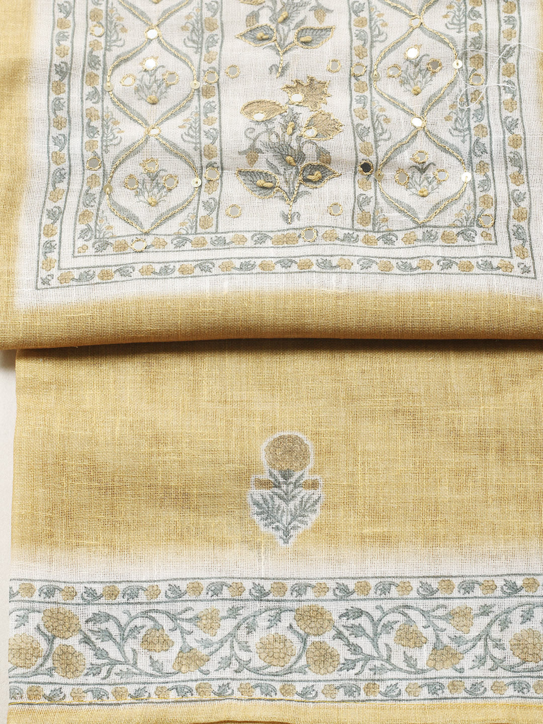 Embroidered Cotton Blend Unstitched Suit With Pant &amp; Dupatta