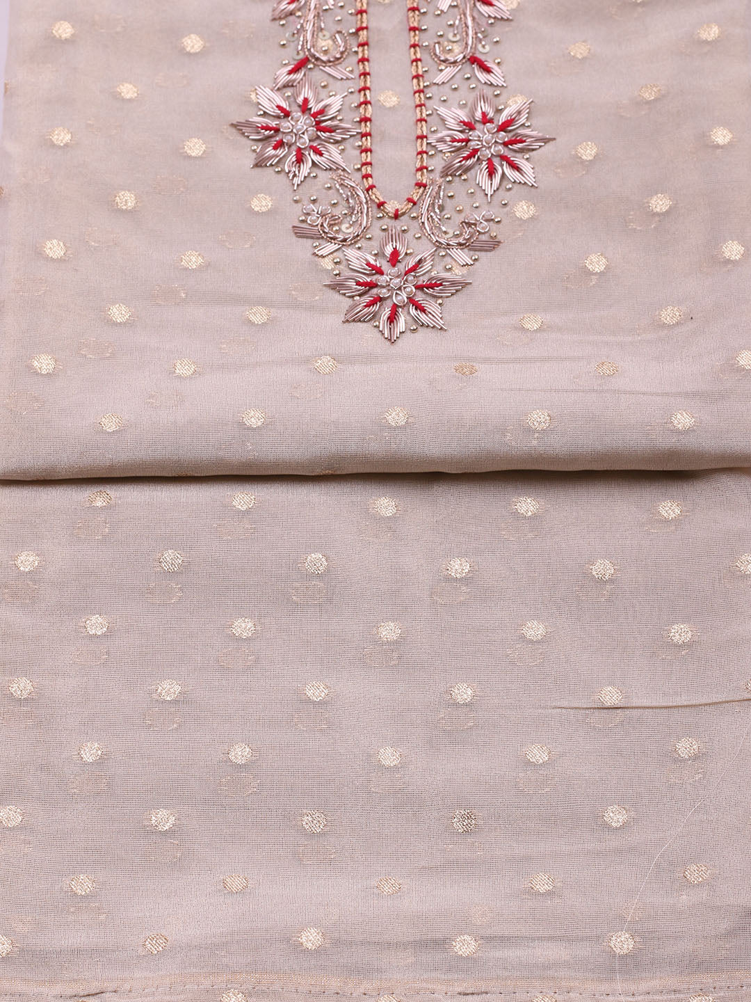 Embroidered Chanderi Unstitched Suit With Pant &amp; Dupatta