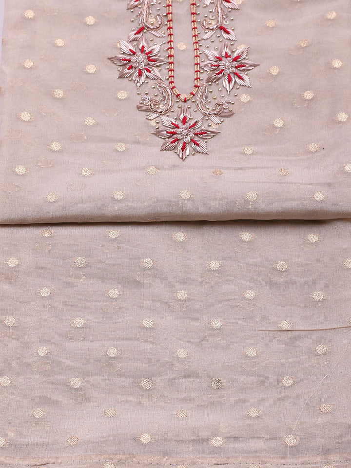 Embroidered Chanderi Unstitched Suit With Pant &amp; Dupatta