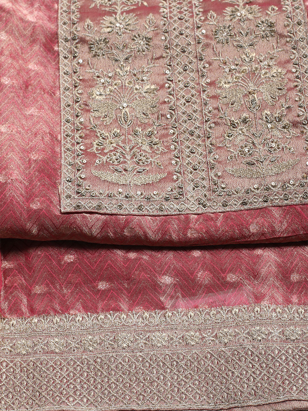 Banarasi Tissue Unstitched Suit With Dupatta