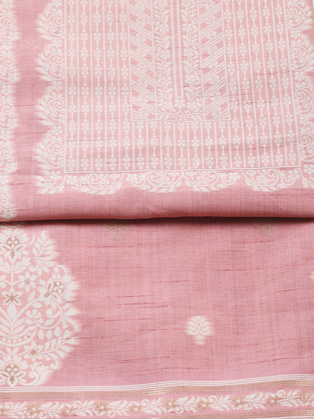 Printed Chanderi Unstitched Suit With Pant &amp; Dupatta