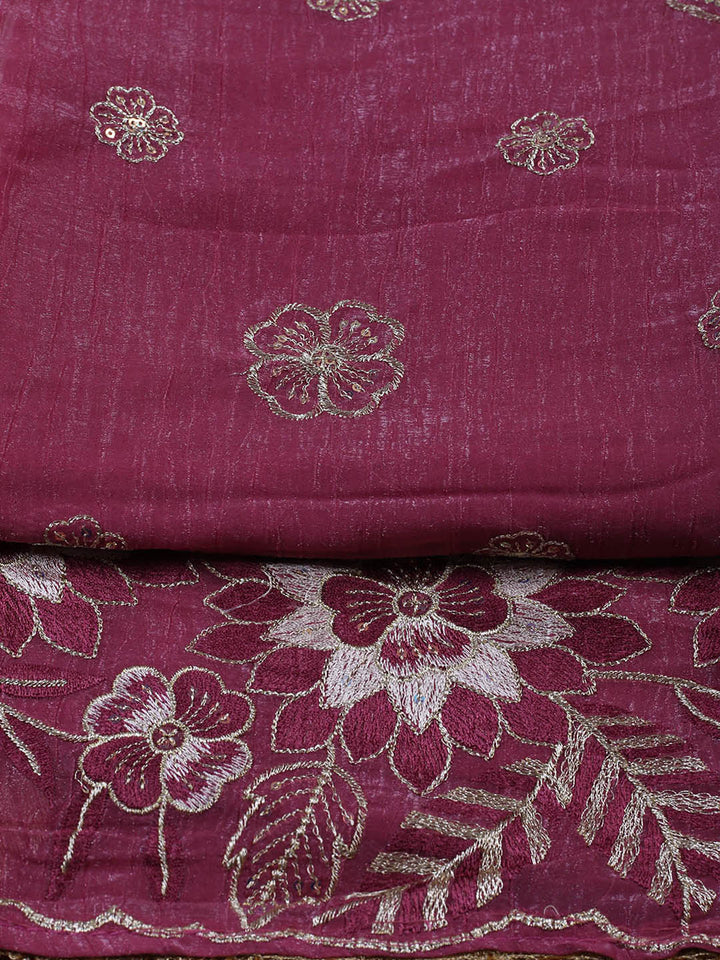Embroidered Tissue Unstitched Suit With Pant &amp; Dupatta