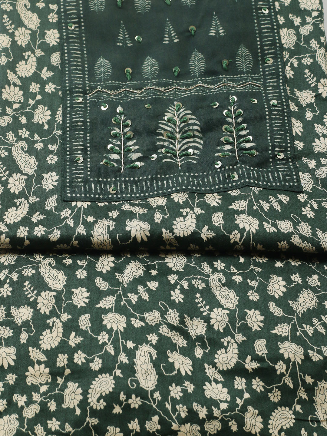 Printed Cotton Blend Unstitched Suit With Pant &amp; Dupatta