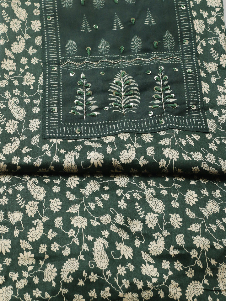 Printed Cotton Blend Unstitched Suit With Pant &amp; Dupatta