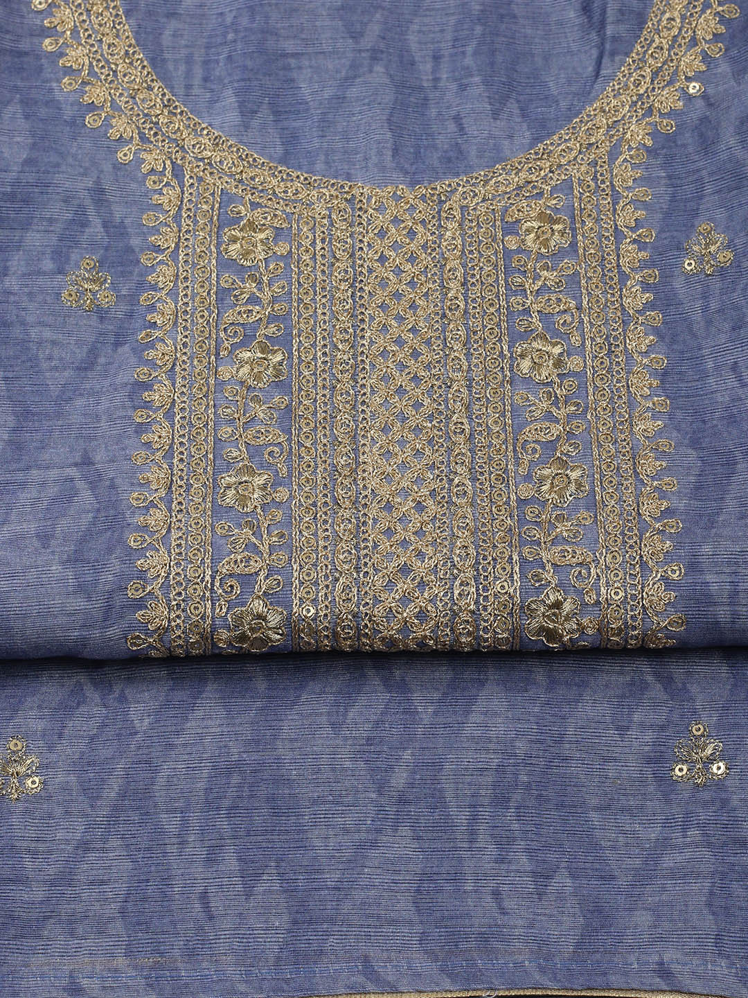 Embroidered Chanderi Unstitched Suit With Pant &amp; Dupatta