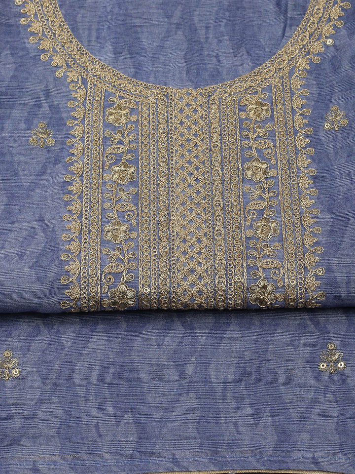 Embroidered Chanderi Unstitched Suit With Pant &amp; Dupatta