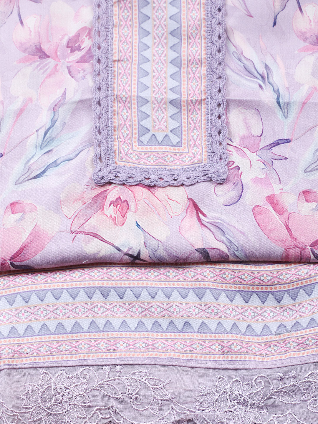 Embroidered Cotton Blend Unstitched Suit With Pant &amp; Dupatta