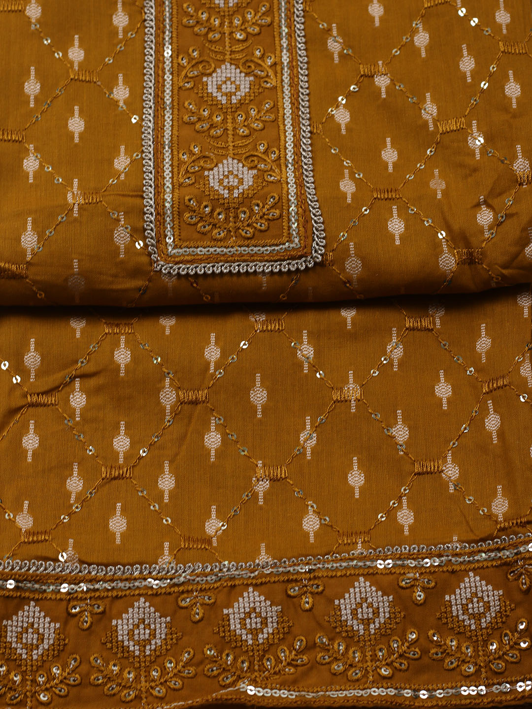 Neck Embroidered Cotton Blend Unstitched Suit With Dupatta