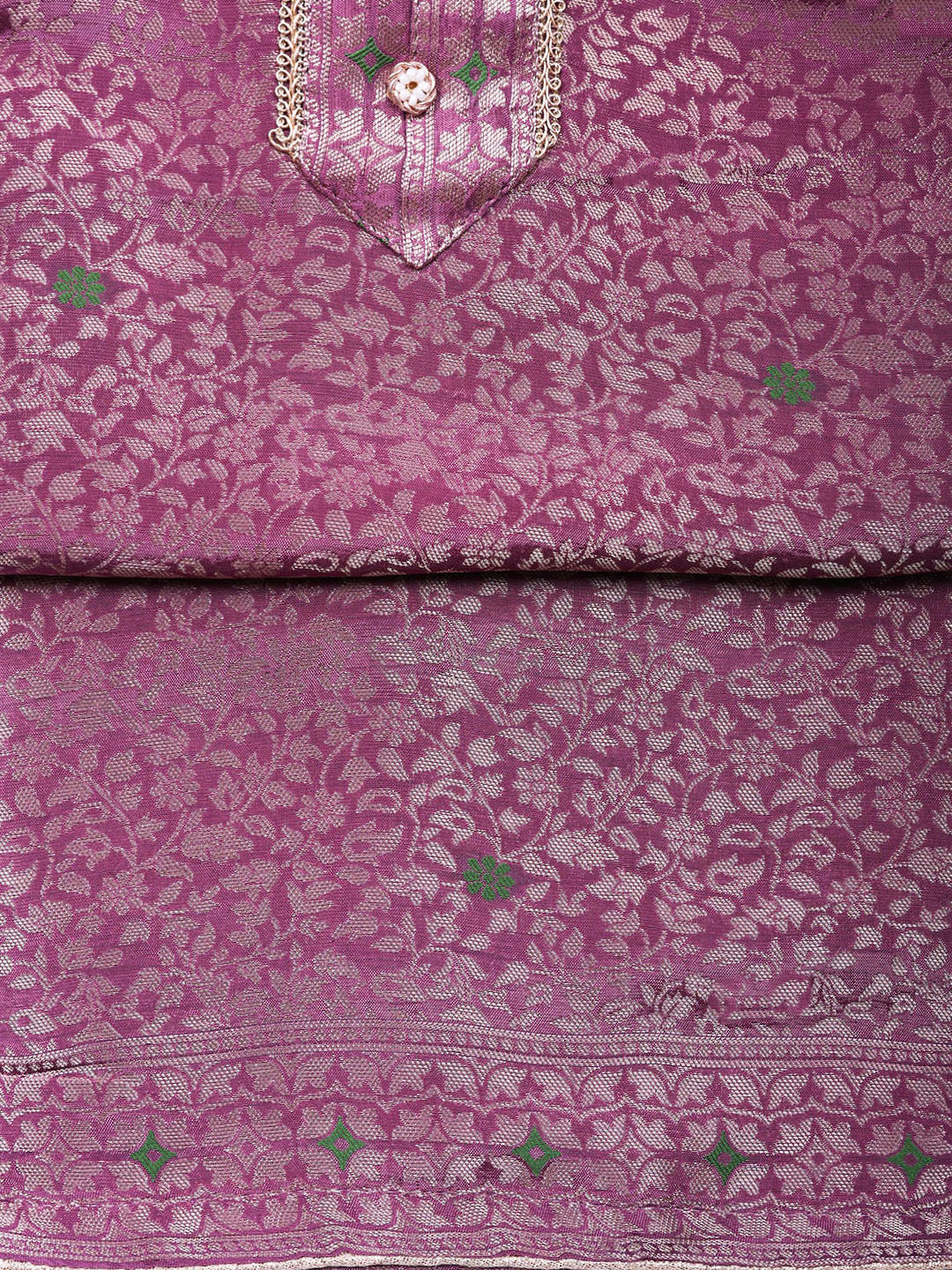Embroidered Chanderi Unstitched Suit With Pant &amp; Dupatta