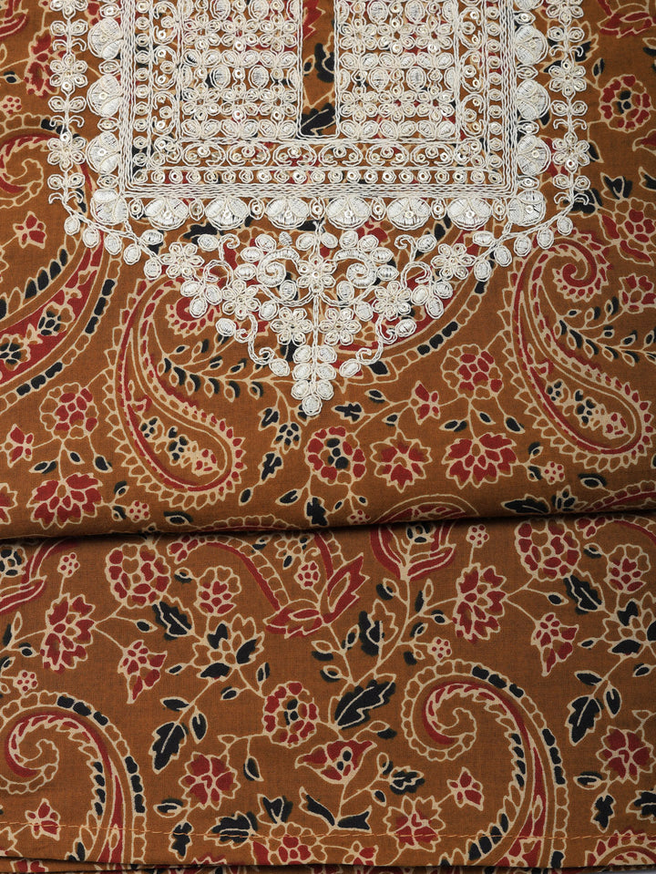 Printed Cotton Blend Unstitched Suit With Pant &amp; Dupatta