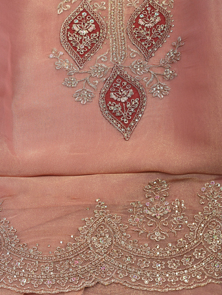 Embroidered Tissue Unstitched Suit With Pant &amp; Dupatta