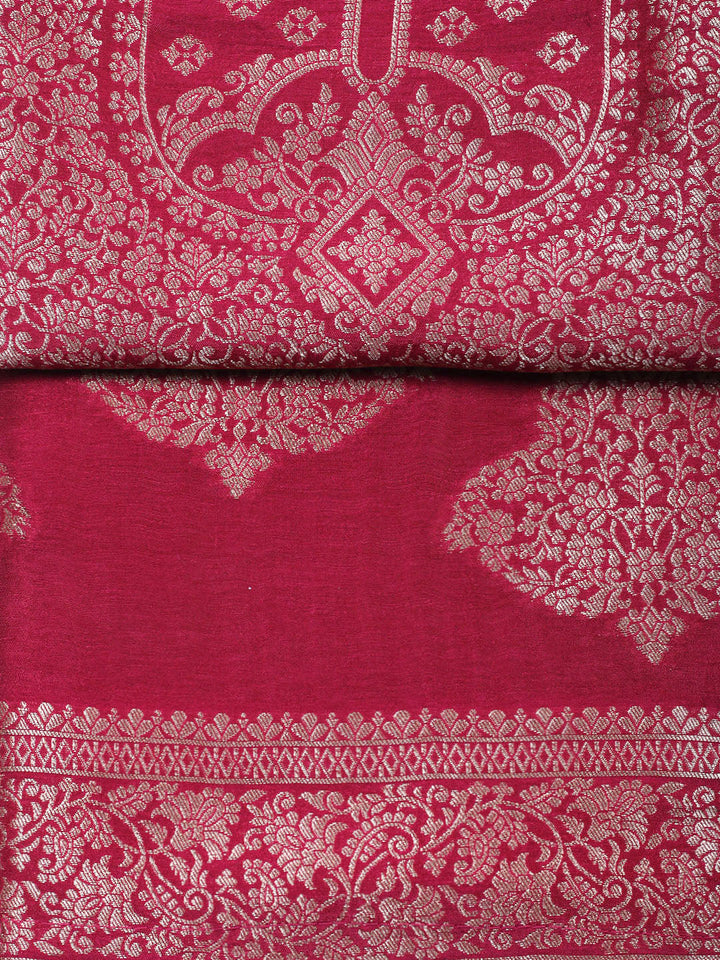 Woven Design Chanderi Unstitched Suit With Pant &amp; Dupatta