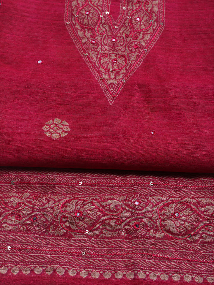 Embroidered Chanderi Unstitched Suit With Dupatta