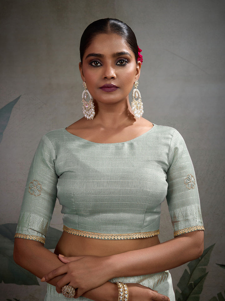 Thread Embroidered Woven Border Linen Saree