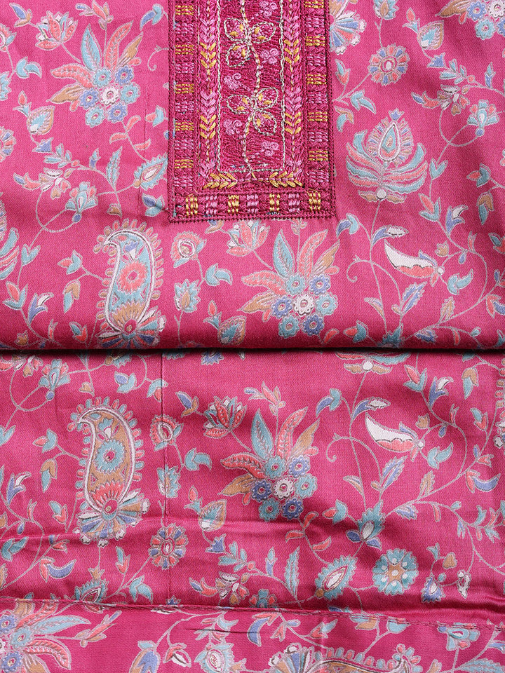 Printed Cotton Blend Unstitched Suit With Pant &amp; Dupatta