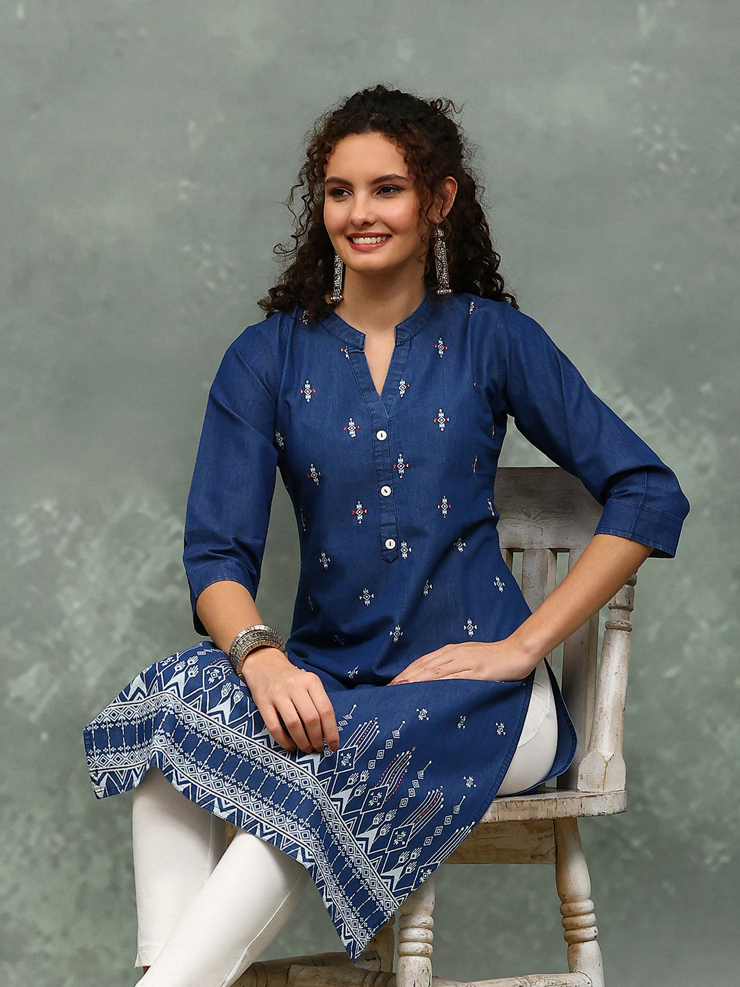 Printed Denim Kurta