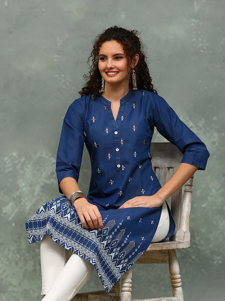 Printed Denim Kurta
