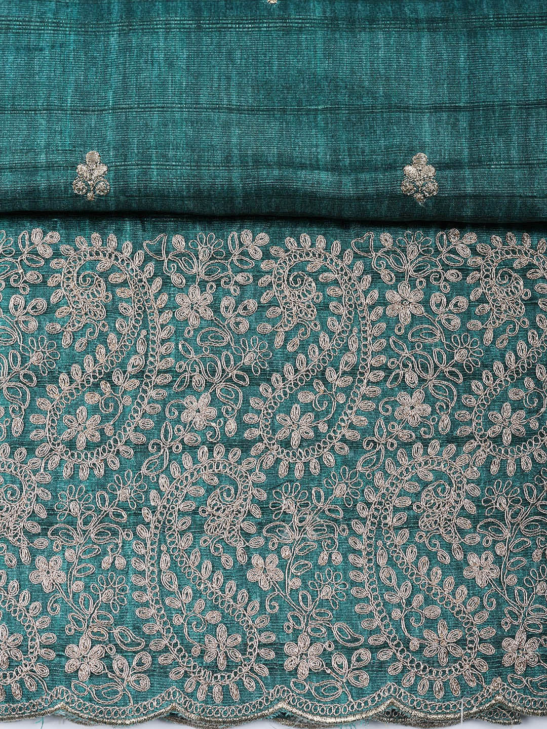 Embroidered Tussar Silk Unstitched Suit With Pant &amp; Dupatta
