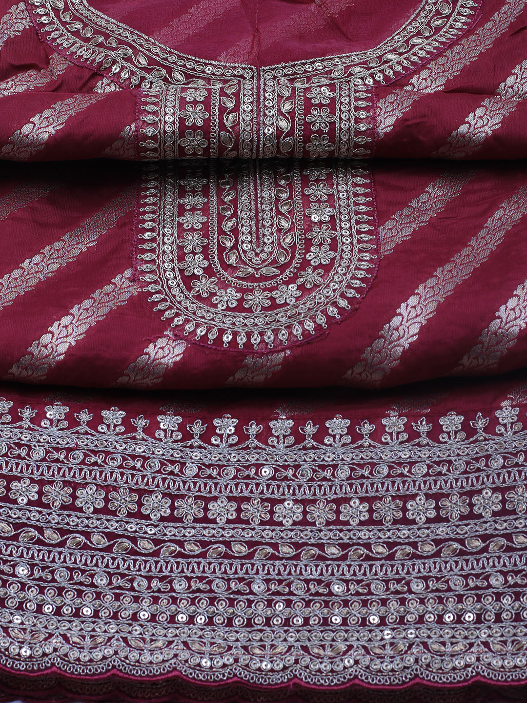 Zari Jaal Art Silk Unstitched Suit Piece With Dupatta