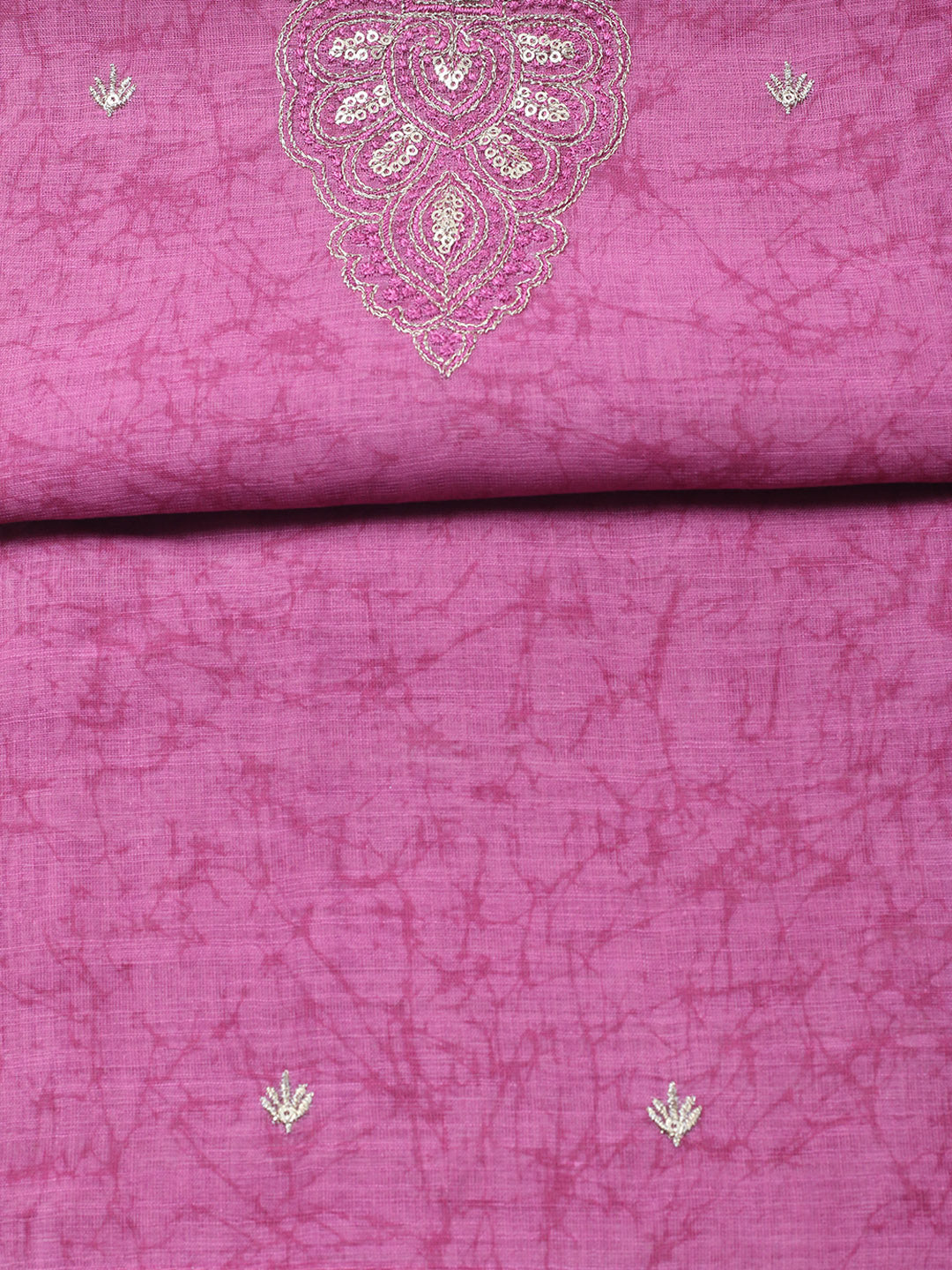Embroidered Chanderi Unstitched Suit With Pant &amp; Dupatta