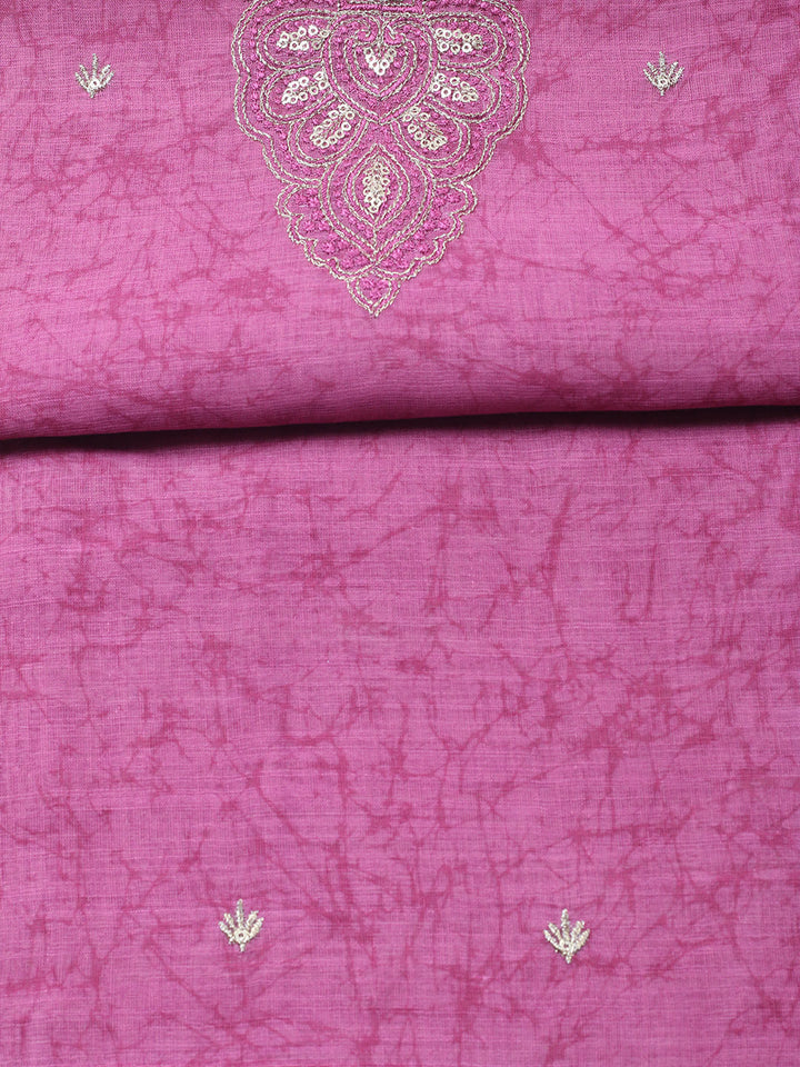 Embroidered Chanderi Unstitched Suit With Pant &amp; Dupatta