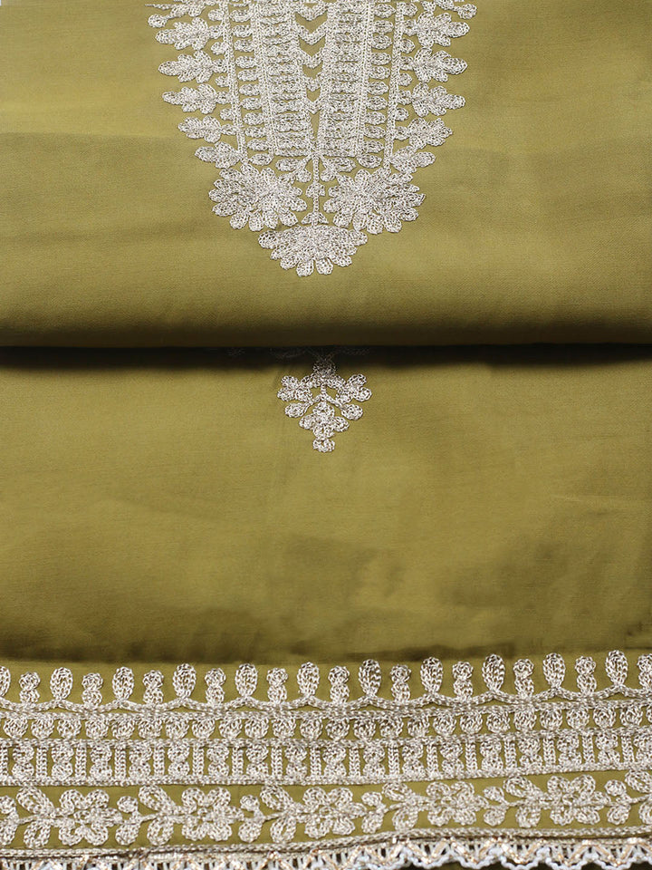 Embroidered Chanderi Unstitched Suit With Pant &amp; Dupatta