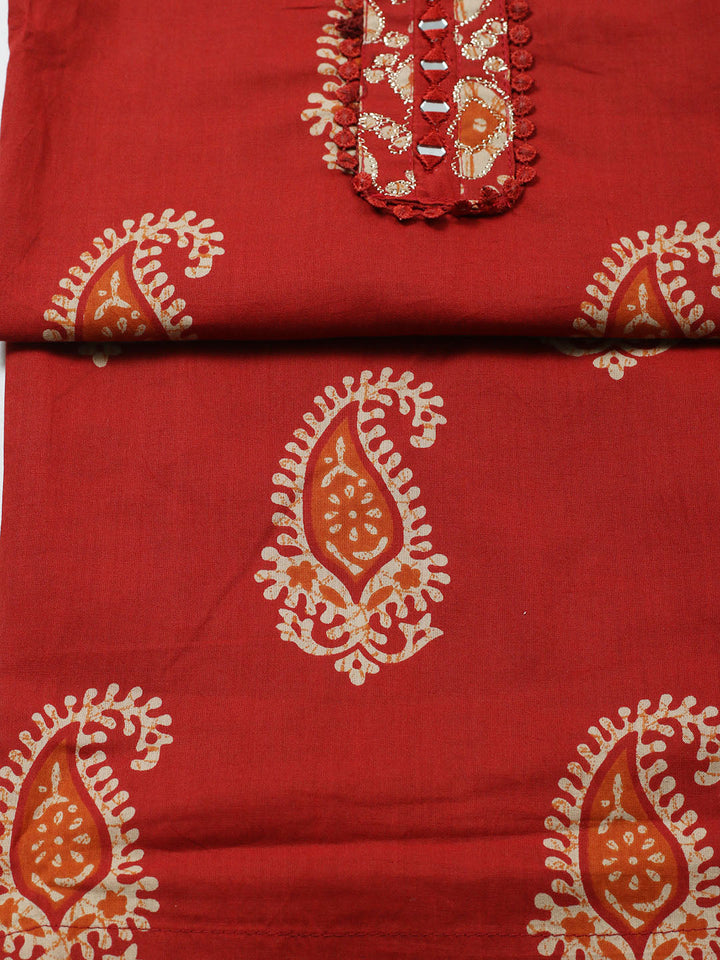 Embroidered Cotton Blend Unstitched Suit With Pant Dupatta