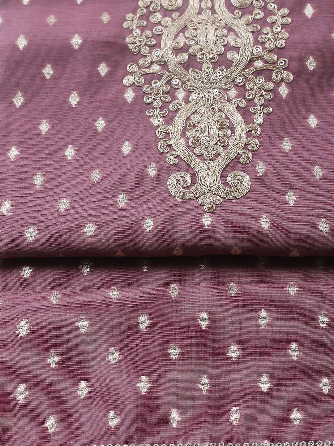 Embroidered Chanderi Unstitched Suit With Pant &amp; Dupatta