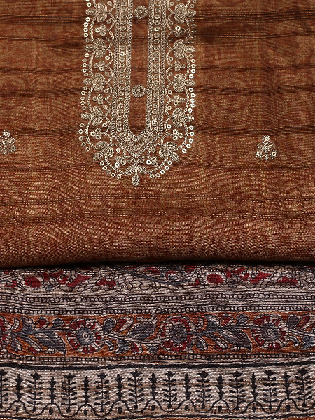 Embroidered Art Silk Unstitched Suit With Dupatta
