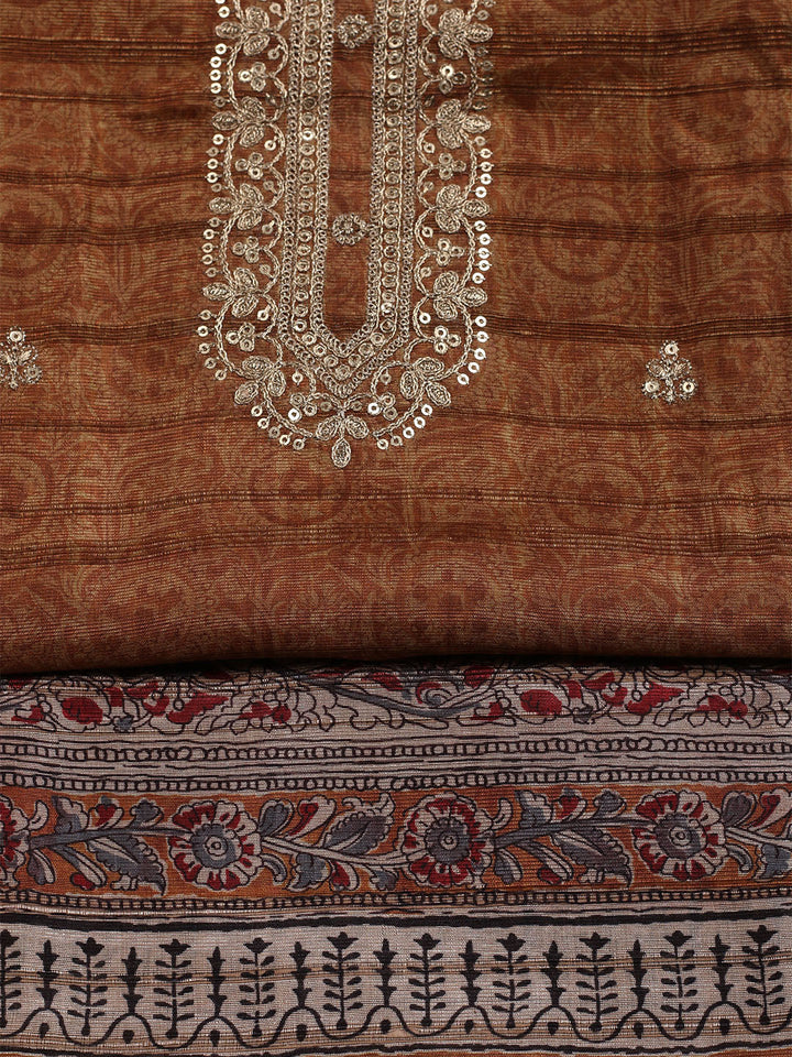 Embroidered Art Silk Unstitched Suit With Dupatta
