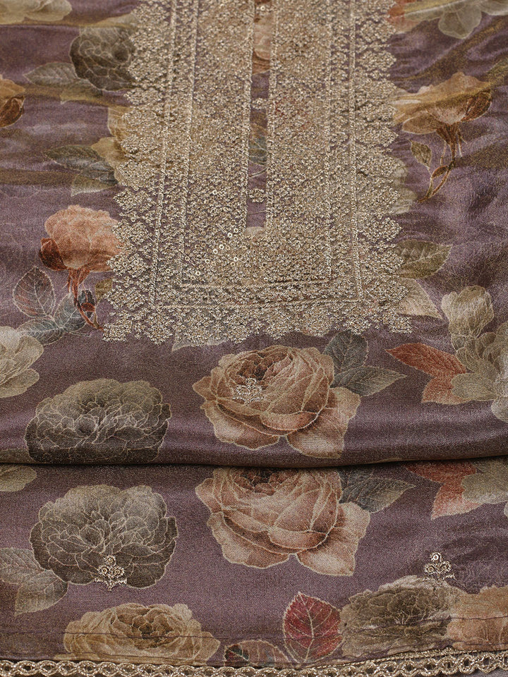 Neck Embroidered Tissue Unstitched Suit With Dupatta