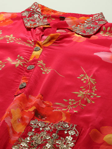 Floral Printed Crepe Kurta With Pants