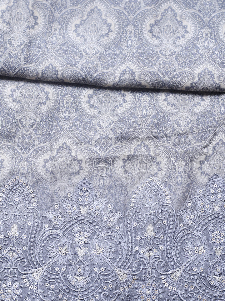 Embroidered Muslin Unstitched Suit With Pant &amp; Dupatta