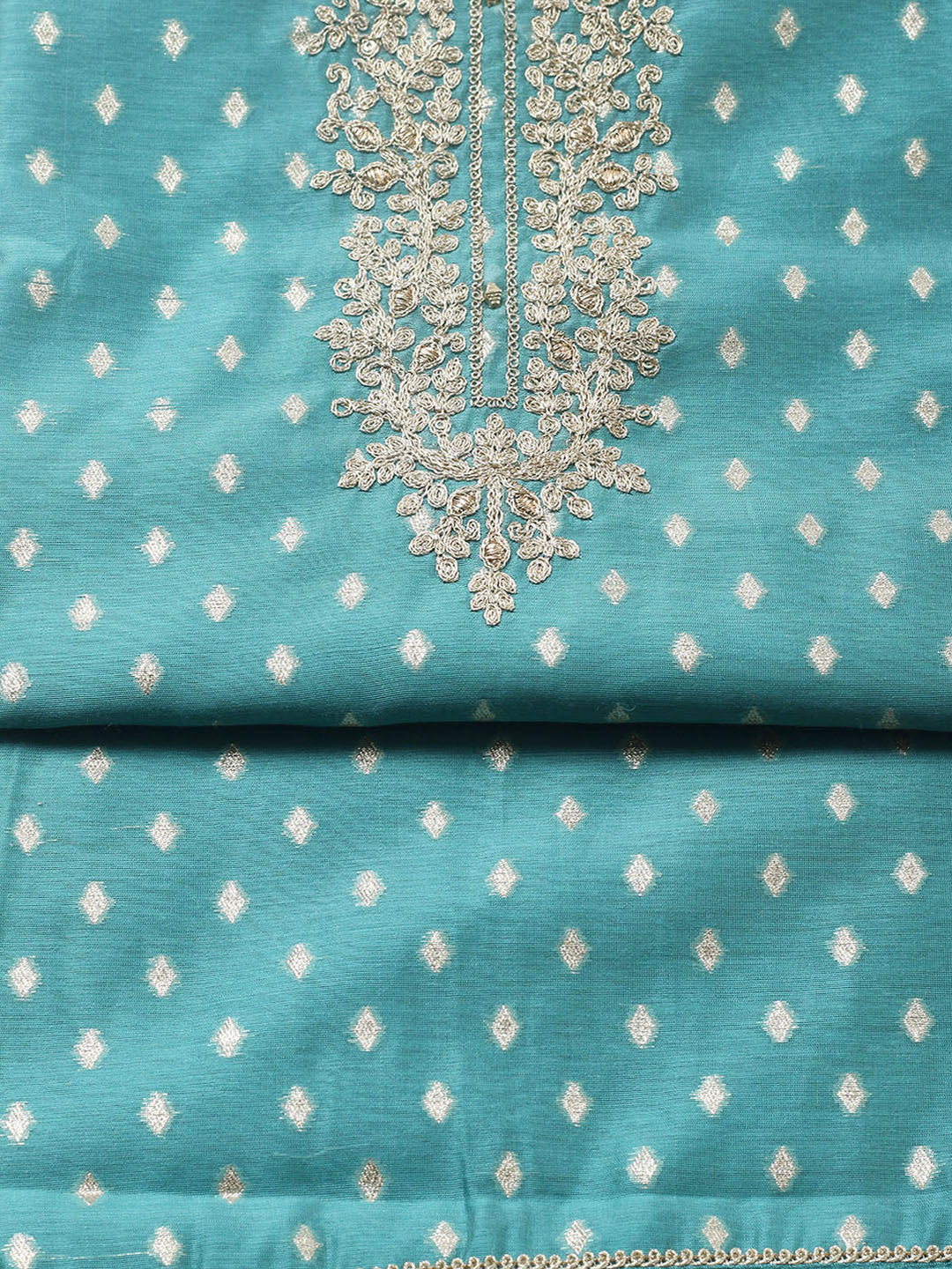 Embroidered Chanderi Unstitched Suit With Pant &amp; Dupatta