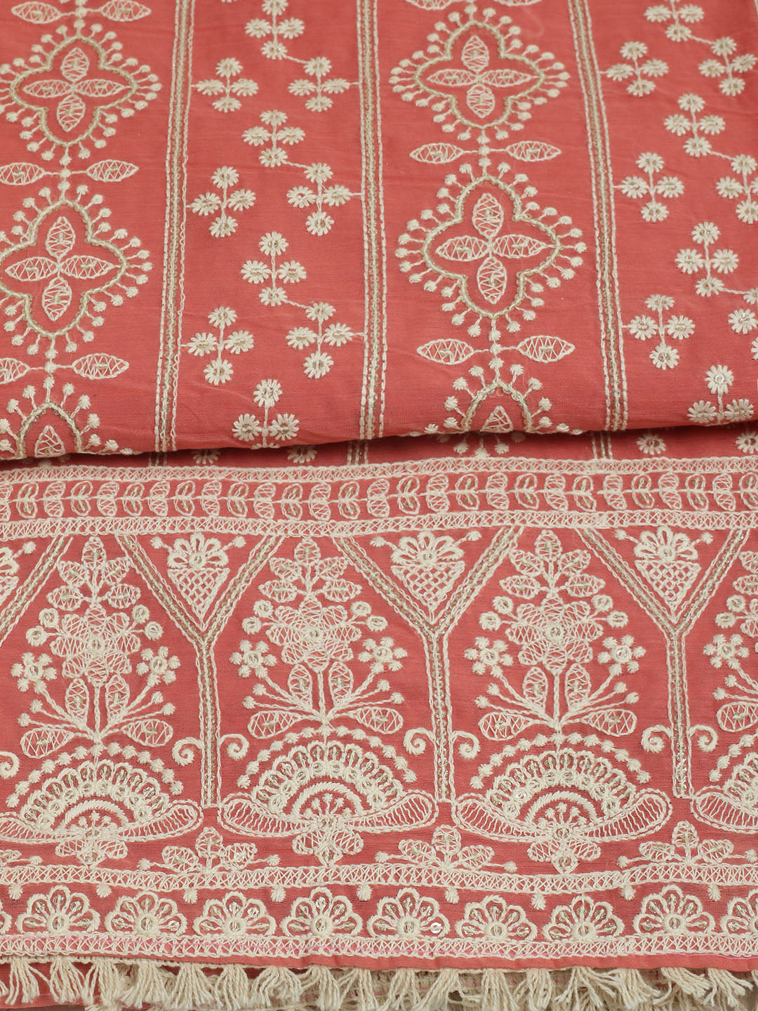 Embroidered Chanderi Unstitched Suit With Pant &amp; Dupatta