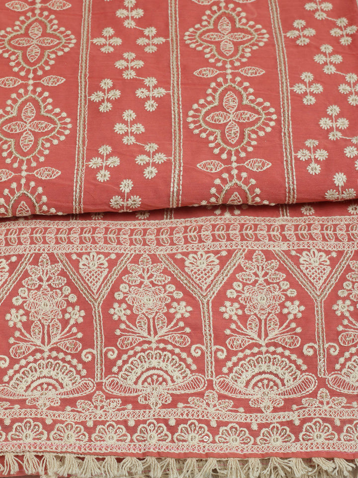 Embroidered Chanderi Unstitched Suit With Pant &amp; Dupatta