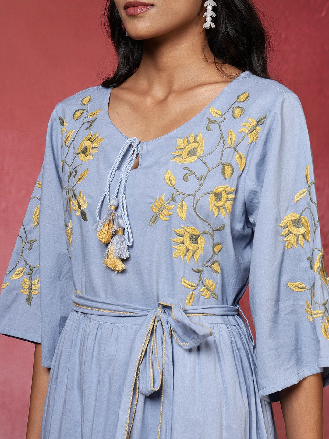 Embroidered Cotton Blend Dress
