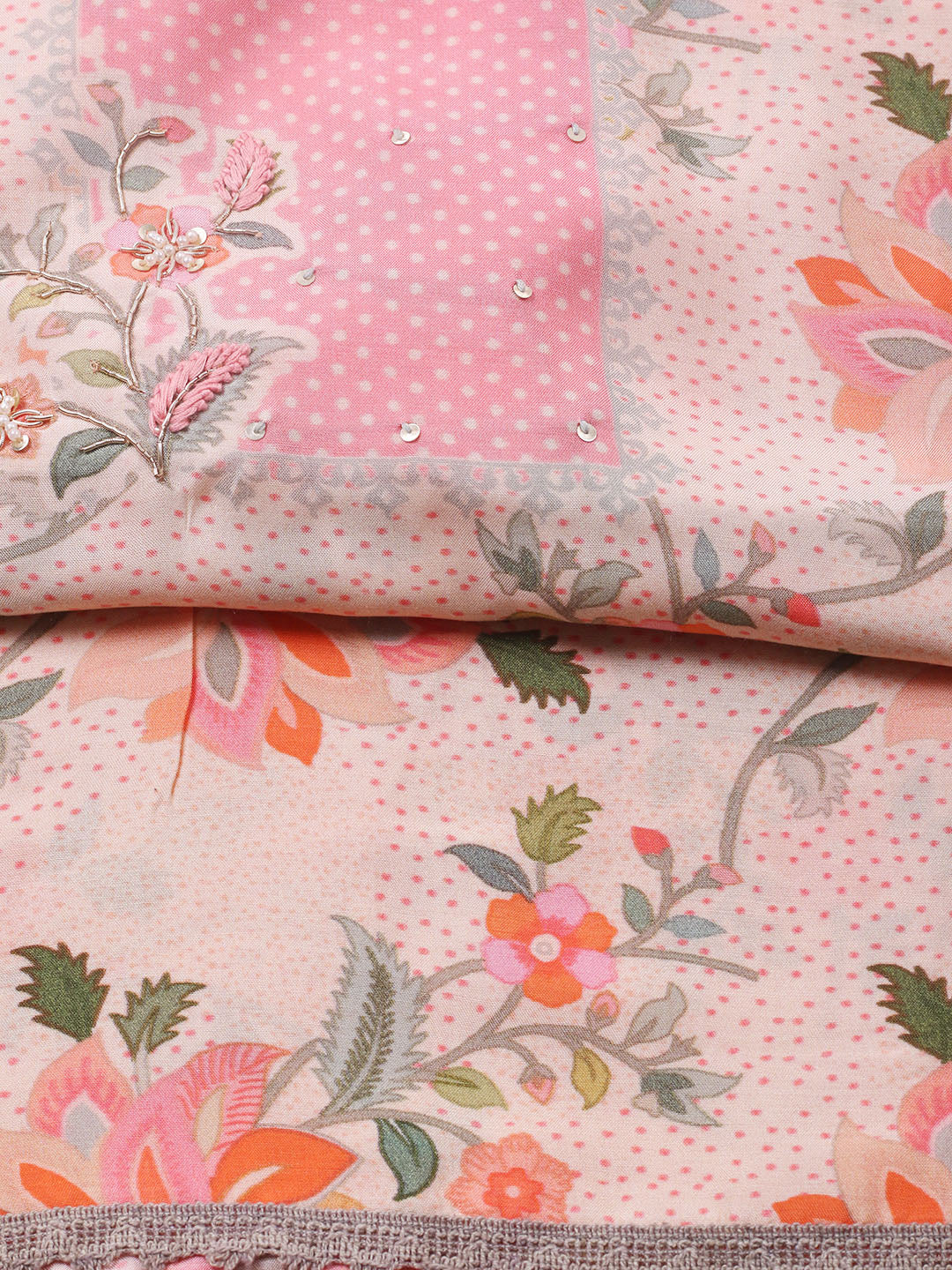 Printed Muslin Unstitched Suit With Pant &amp; Dupatta