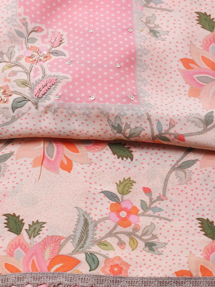 Printed Muslin Unstitched Suit With Pant &amp; Dupatta