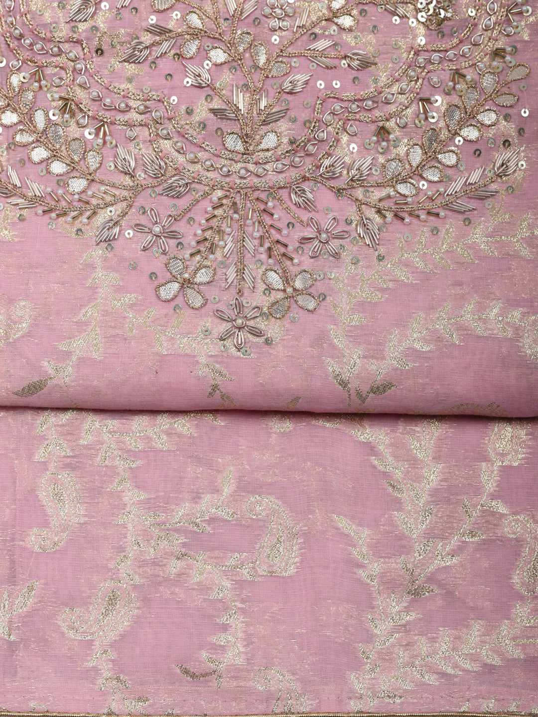 Embroidered Chanderi Unstitched Suit With Pant &amp; Dupatta