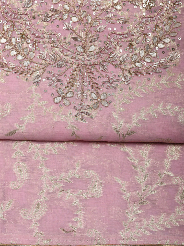 Embroidered Chanderi Unstitched Suit With Pant &amp; Dupatta