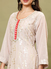 Sequin Embroidery Georgette Kurta With Sharara & Dupatta