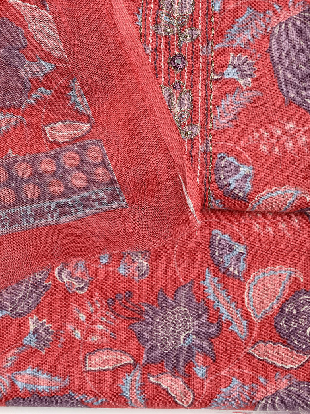 Printed Cotton Blend Unstitched Suit With Dupatta