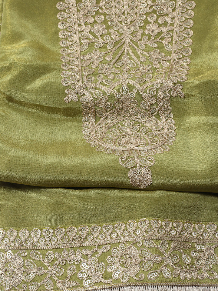 Embroidered Tissue Unstitched Kurta With Pant &amp; Dupatta