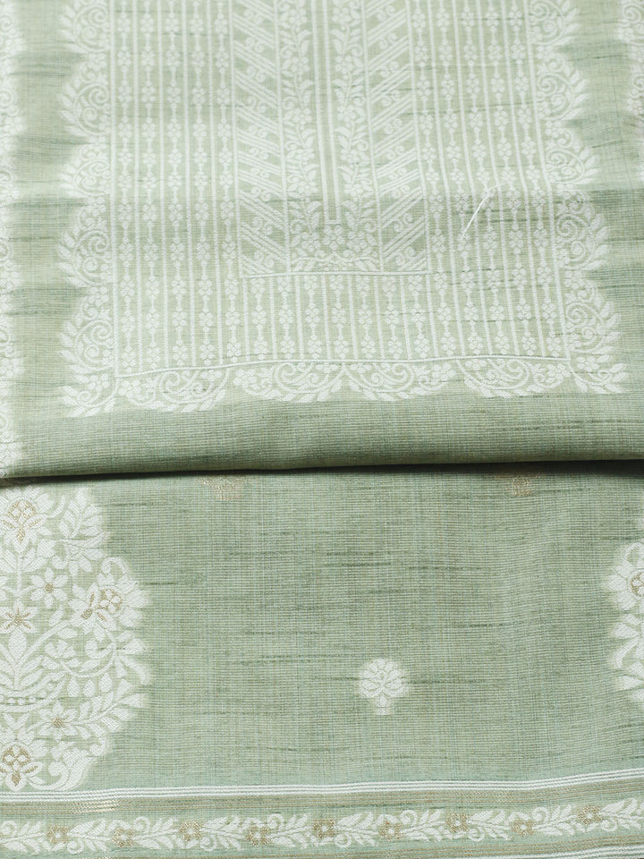 Printed Chanderi Unstitched Suit With Pant &amp; Dupatta